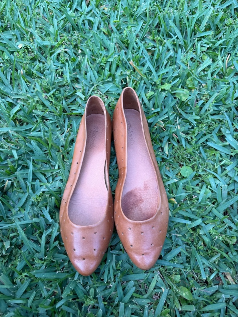 Madewell Cognac Brown Leather Pointed Toe Flats Size 10 Perforated Ballet Shoes